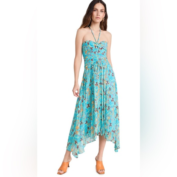 A.L.C. VIOLET BLUE TEAL SILK PRINTED HALTER SLEEVELESS ASYMMETRIC,SZ 2,$695 - Picture 7 of 17